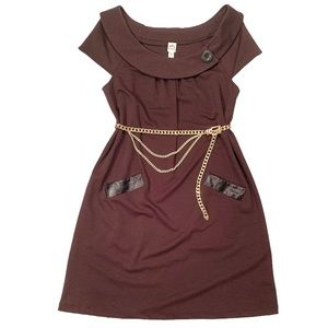 Sangria Brown Cowl Neck Sheath Dress